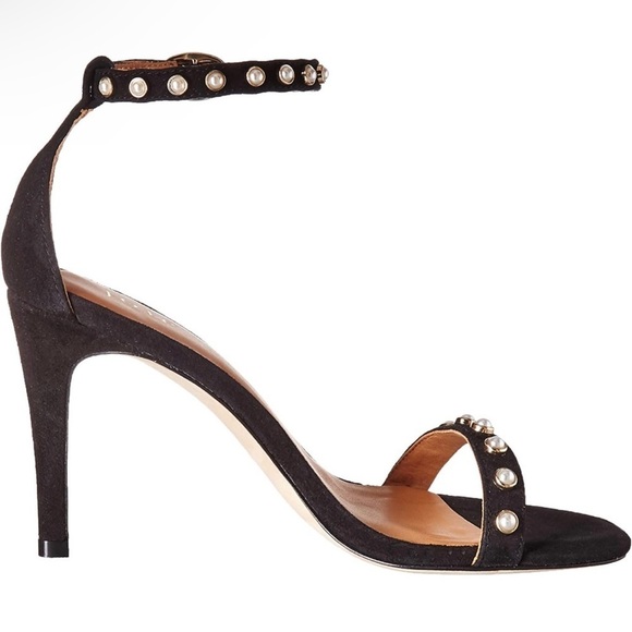NEW Joie Alana High Heel Sandals Pearl Black Suede Sz. 9.5 - Picture 5 of 6